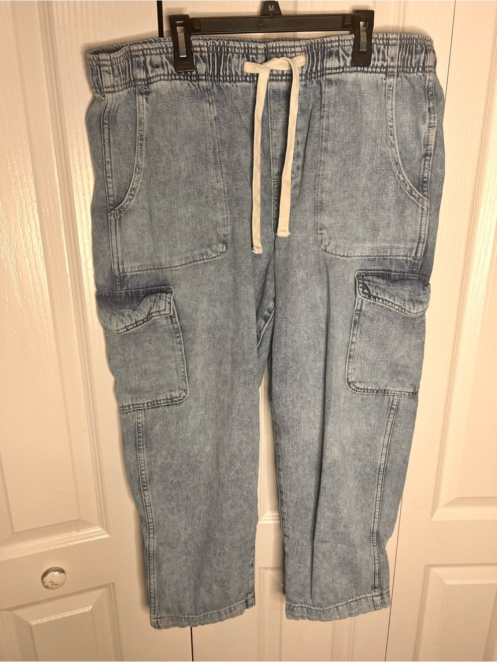 GAP Denim Easy Jean Womens Size L Large Wash Elastic Waist Drawstring Cargo